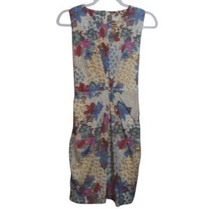 Apricot Floral Sleeveless Waist Tie Gathered Dress Dinner Party Size XS